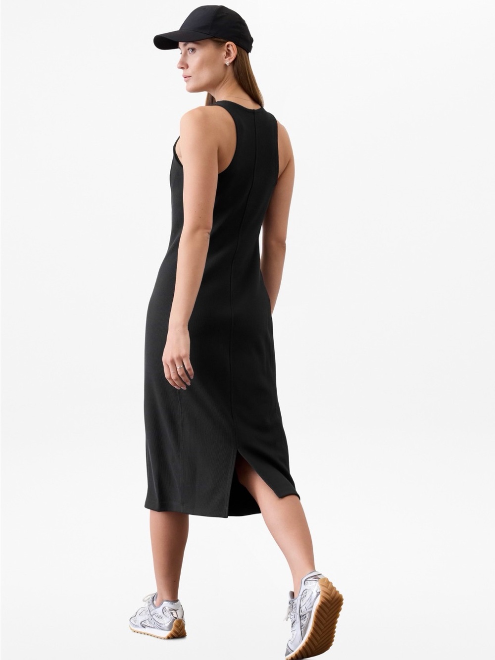 Athleta Black Sleeveless Ribbed Midi Dress - Picture 2 of 9
